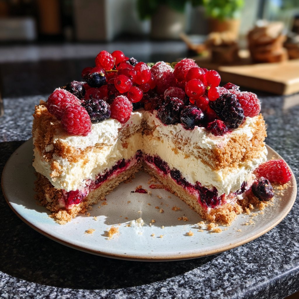 Blechkuchen mit Zitronencreme und Beeren