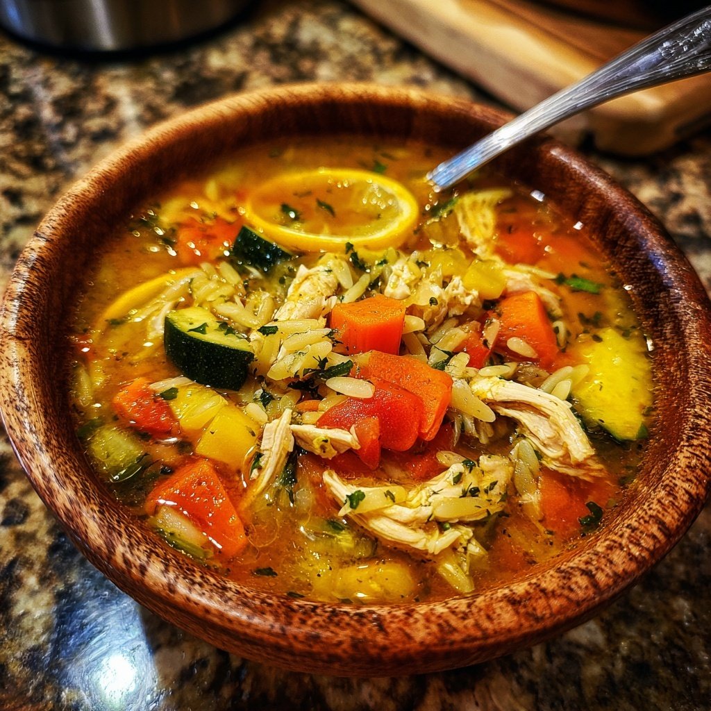 Zitrus Hühnchen Orzo Suppe