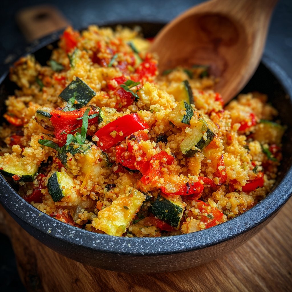 Mittagessen mit Bulgur und Ofengemüse